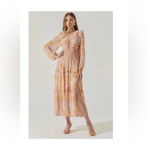 Astr the Label Eloraina Dress Floral Fairy Tiered Long Sleeve Midi Small NWT